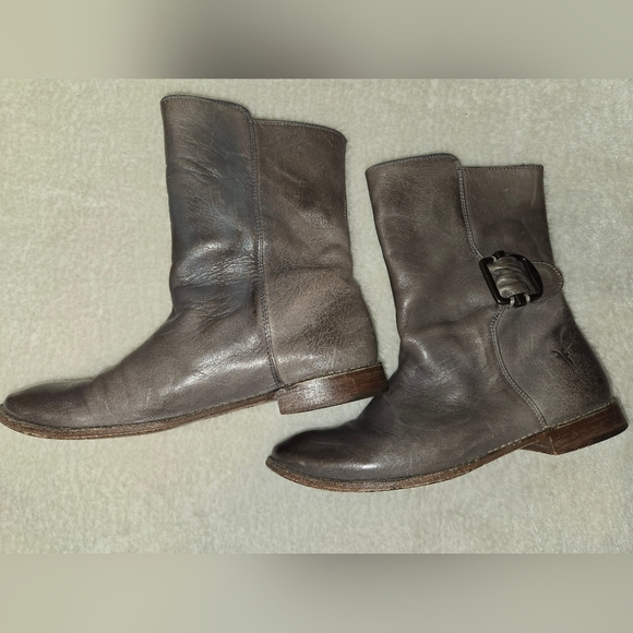 Frye Gray Brown Leather Combat Boots - Picture 4 of 9